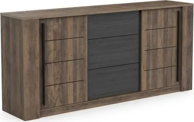 Image de Enfilade Buffet MONACO,Reproduction Chêne et Noir, 2 Portes 3 Tiroirs, L206 x P44.9 x H94 cm, Fabrication Française