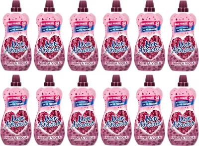 Produktbild von 12er-Pack Felce Azzurra Mon Amour Konzentrierter Weichspüler,Ammorbidente Concentrato Ninfea Viola,54 Wäschen,1350ml