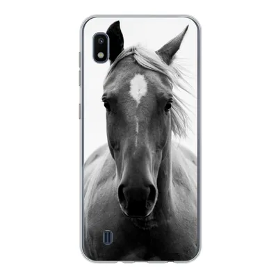 Produktbild von MuchoWow® Handyhülle Schutzhülle Hülle für Samsung Galaxy A10 Pferd - Schwarz - Weiß - Porträt Silikon Softcase Handy Hülle - Schutzhülle