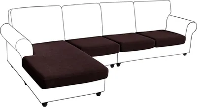Produktbild von Sofa Sitzkissenbezug 3 Sitzer + Chaise, Stretch Jacquard L-Form Sofa Sitzkissen Sofabezug Schonbezug Sofaschoner, Braun