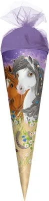 Produktbild von ROTH Geschenk-Schultüte klein Blumenpferde 22 cm rund Tüllverschluss Zuckertüte Schulanfang