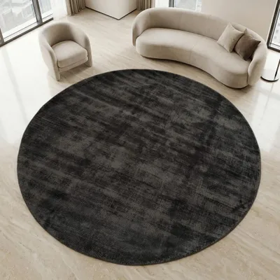 Produktbild von Handgefertigter Wohnzimmerteppich Unidesign in Elegantem Schwarz Größe - 160 cm Rund