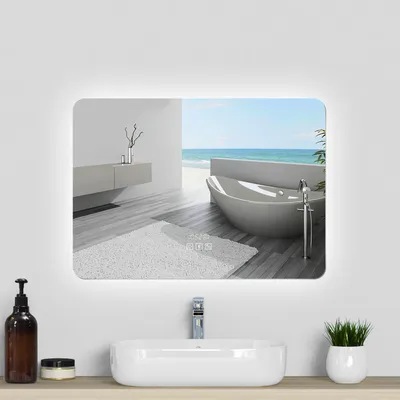 Produktbild von LED Spigel mit Bluetooth und Uhr 80×60cm 3 Lichfarbe dimmbar Memory Touch/Wandschalter Beschlagfrei Badzimmerspiegel