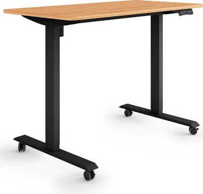 Produktbild von ESMART Germany ETX-121BM 120 x 60 cm Ahorn-Nachbildung Ergonomischer Steh-Sitz-Schreibtisch auf Rollen Stufenlos elektrisch höhenverstellbar 78,5 - 128,5 cm 3x Memory USB Ladeport Aktivitätserinnerung