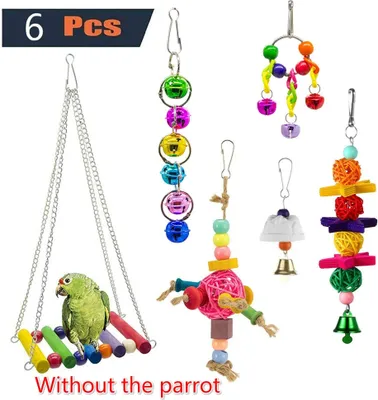 Image de Lot de 6 jouets perroquet cloche suspendue pour animaux cage à oiseaux hamac balançoire jouet suspendu