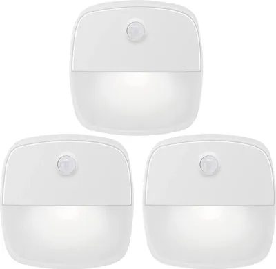 Produktbild von 3 Stück LED Nachtlicht Batteriebetrieben Weiß mit Bewegungsmelder für Treppe, Schlafzimmer, Flur
