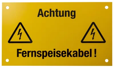 Obrázek produktu pro Nápis Dönges "Pozor, dálkový napájecí kabel" žlutočerný, 200 x 120 mm