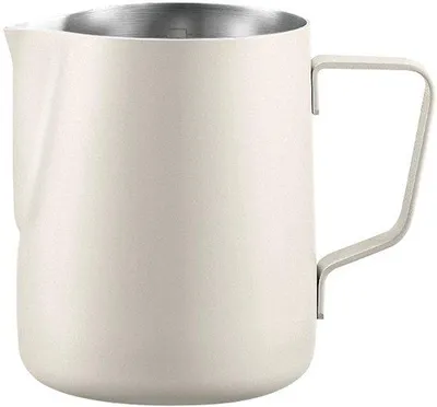 Obrázok produktu pre 900 ml nerezový napenovač mlieka na espresso a kávu s mliekom, krémovo biely.