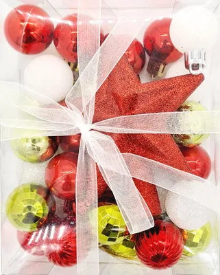 Produktbild von 30 Christbaumkugel Ø3cm Weihnachtskugel Set Bruchfest Weihnachtsstern Baumschmuck Rot/Weiß/Gold