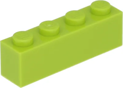 A single green LEGO brick with four studs on top, isolated on a white background.