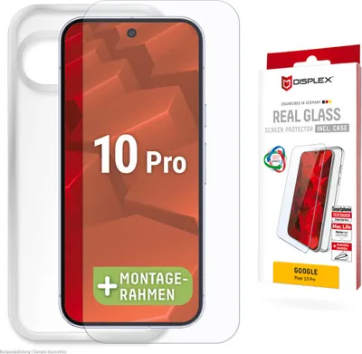 Produktbild von Displex Panzerglas + Schutzhülle für Google Pixel 10 Pro, Eco-Montagerahmen, kratzer-resistent, Google, Pixel 10 Pro, Trockene Anwendung, Schmutzabweisend, Staubresistent, Schlagfest, Kratzresistent, Schockresistent, Transparent, 1 Stück(e)