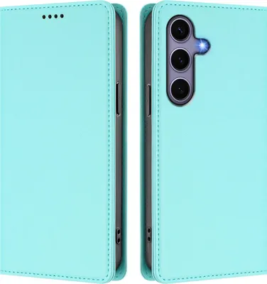 Obrázek produktu pro Kožené pouzdro pro Samsung Galaxy S25 / S24, magnetické flipové pouzdro zPolyuretankůže se stojánkem Mátově zelená