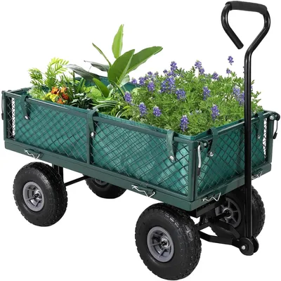 Immagine prodotto di Carrello da giardino, capacità di carico 227 kg, pneumatici, colore verde