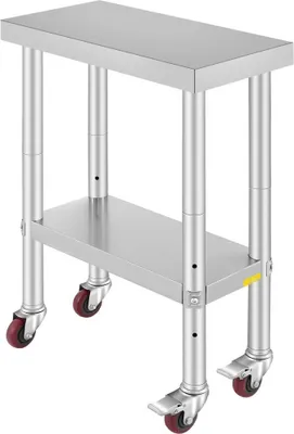 Obrázok produktu pre Pracovný stôl 61x30x81 cm - Pracovný stôl pre gastronómiu z nehrdzavejúcej ocele - Nosnosť 350 kg - Stôl na prípravu jedál - Nadjazd - Komerčný pracovný stôl - Kuchynský bar 4 nastaviteľné nohy.