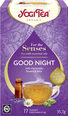 Produktbild von HERBATKA DLA ZMYSŁÓW NA DOBRANOC Z OLEJKIEM LAWENDOWYM (FOR THE SENSES GOOD NIGHT) (17 x 2,1 g) 35,7 g - YOGI TEA
