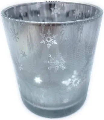 Produktbild von Windlicht Snow Metall silber weiß H.16 cm