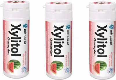 Produktbild von 3x Miradent Xylitol Zahnpflegekaugummi Wassermelone 3x 30 Stück