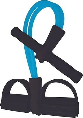 A fitness resistance band with handles and foot straps.