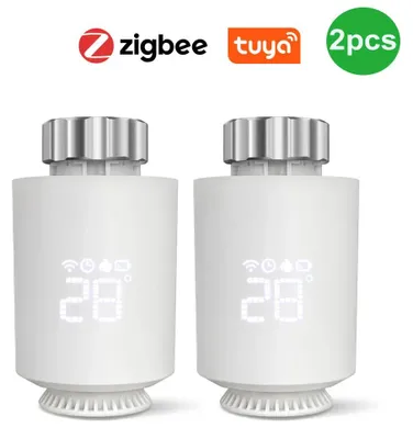 Zdjęcie produktu dla Inteligentny termostat do grzejników ZigBee - zawór termostatyczny TRV06 - sterowanie przez aplikację Tuya - kompatybilny z Alexa i Google Home - 3,7V - zestaw 2 sztuki