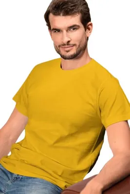 Produktbild von Uni-T-Shirt aus Baumwolle, hohe Grammatur, 100% Baumwolle, ohne Aufdruck, einfarbig, 200g/m2, Farbe gelb, Größe M