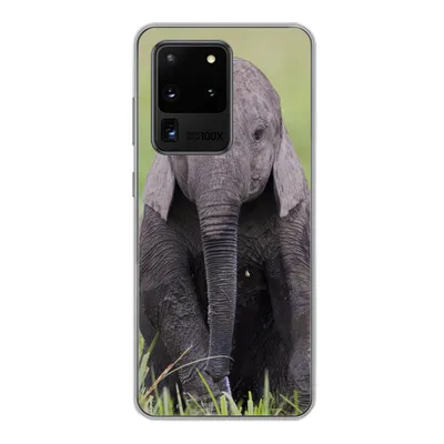 Produktbild von MuchoWow® Handyhülle Schutzhülle Hülle für Samsung Galaxy S20 Ultra Elefant - Baby - Tiere - Gras - Natur Silikon Softcase Handy Hülle - Karteninhaber
