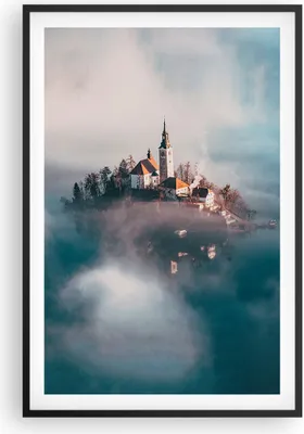 Produktbild von Gerahmtes Poster - Schwarzer Rahmen - Alpen Bled Kirche - 61x91,5 cm - Wand Bild - Wanddeko - Wandbilder - Kunstposter - Wandposter - Bilderrahmen - Bilder - Kunstdruck - Wandbild - P2BPA61x91-4130
