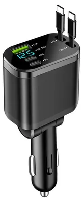 Produktbild von USB‑C Kfz Ladegerät - 5‑in‑1 ausziehbares Ladekabel Zigarettenanzünderadapter - PD Schnellladung - Dual USB‑C Anschlüsse Dual Type C - für iPhone und Samsung