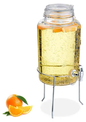 Getränkespender 5 L mit Zapfhahn, Glas, Bügelverschluss, transparent