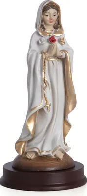 Zdjęcie produktu dla Poliresinowa figurka Matki Boskiej - święta figurka ze złotymi akcentami - wysokość 14 cm - dekoracja religijna do domu i na ołtarz - figurka Matki Boskiej z różańcem - kolor biały/złoty