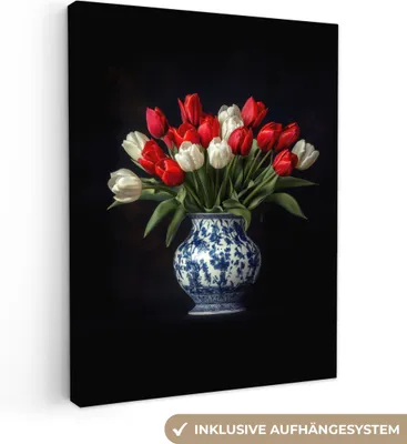 Obrázok produktu pre Obrazy na plátne 60x80 cm - Kvety - Tulipány - Červená - Biela, nástenné umenie, dekorácie na stenu obývacia izba, obraz