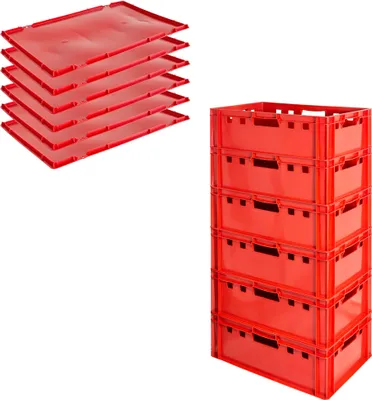 Produktbild von Fleischkiste E2 mit Deckeln Fleischkiste Rot Fleischerkiste Fleischkisten Kiste Fleischkiste Eurobox Lebensmittelecht 60 x 40 Metzgerkiste Auswahl Kingpower, Anzahl:6