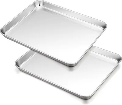 Produktbild von Bakplaat-set, 2-teilig, Stahl, rechteckig, Backform für Backen, Kochen, Servieren, 26,5 x 20,5 x 2,5 cm, gesund und einfach zu reinigen, Geschirrspülergeeignet