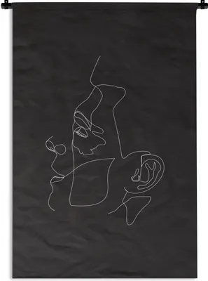 Produktbild von MuchoWow® Wandteppich Wandbehang Gesicht - Mann - Schwarz - Weiß 120x180 cm Tapisserie Dekoration Wandtuch - Schlafzimmer - Dekorationen für das Haus