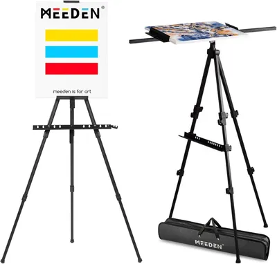 Produktbild von MEEDEN Atelierstaffelei Aluminium höhenverstellbar bis 203cm Bodenstaffelei Aquarellstaffelei Tischstaffelei klappbar mit Tragetasche und Fachböden