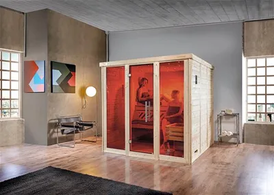 Obrázek produktu pro sauna z masivního dřeva Weka Kemi Panorama vel.3 vč. 7,5kWkamen a digitálního ovládání s okny a grafitově šedými celoskleněnými dveřmi