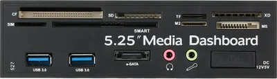 Obrázek produktu pro Multifunkční USB 3.0 Hub eSATA Port Interní čtečka paměťových karet PC Dashboard Media Front Audio pro paměťové karty SD MS CF TF M2 MMC Vhodné pro 5,25" Bay