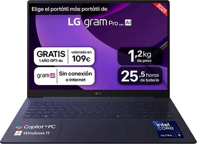 Image de LG Gram Pro 16Z90TS-G.AU99B, Intel Core Ultra 9, 3.3 GHz, 40.6 cm (16"), 2560 x 1600 px, 32 Go, 1 TB