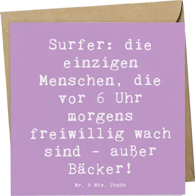Produktbild von Mr. & Mrs. Panda Grußkarte Spruch Surfen Frühaufsteher - Lavendeltraum - Geschenk, Glückwunschkarte, Früher Vogel, Strand, anlasskarte, doppelkarte, faltkarte, Abenteuer