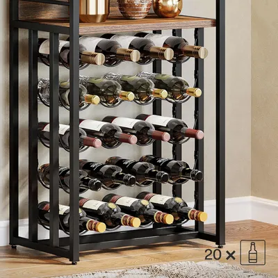 Produktbild von Tribesigns 20 Flaschen Weinregal, Flaschenregal Weinständer Metall mit Glashalter und Weinaufbewahrung Keller, bar 50 x 35 x 180 cm, rustikal braun