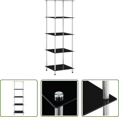 Immagine prodotto di The Living Store Scaffale a 5 ripiani nero 40x40x130 cm in vetro temperato