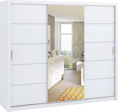 Produktbild von Kleiderschrank Schwebetürenschrank Garderobe mit Spiegel 250 BENE weiß