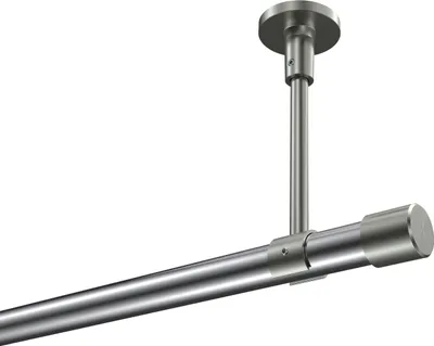 Produktbild von Interdeco Gardinenstange / Vorhangstange Chrom / Edelstahl-Optik, Typ Sonette Santo (Kappe) ohne Ringe, Deckenmontage, 20 mm Ø 1-läufig, 240 cm