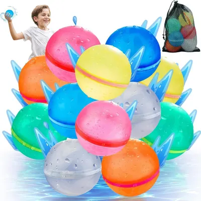 Produktbild von 6 Stück wiederverwendbare Magnet-Wasserbomben aus Silikon – selbstschließend, schnell befüllbar, bunt gemischt für Pool & Wasserschlacht