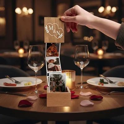 Productafbeelding van Zelfgemaakt houten fotoboek, creatief cadeau, harmonica-vormig fotoboek met lade, geschikt voor bruiloften, verjaardagen en andere gelegenheden
