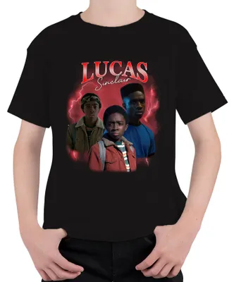 Productafbeelding van Lucas Sinclair Stranger Things Fan Cadeau, Vintage, Retro uit de jaren 80 en 90, Bootleg, Uni kinder T-shirt, Zwart, Maat 128