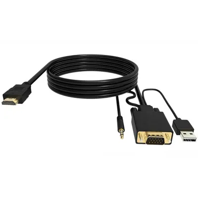 Obrázok produktu pre Prevodný kábel HDMI na 1080p Full HD na VGA s USB a zvukovým káblom, 1,8 m, čierny