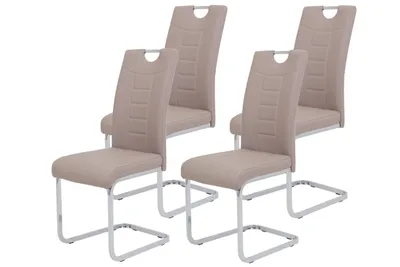 Produktbild von Hela Tische, 4er Set Freischwinger Stuhl RUBY - Kunstleder Cappuccino Steppung - Metallgestell verchromt - Bügelgriff - höhere Belastbarkeit von 140kg