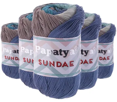 Papatya Sundae Strickgarn 5x100g – Farbvariante mehrfarbig 6 – Selbstmusterndes Farbverlaufsgarn.
