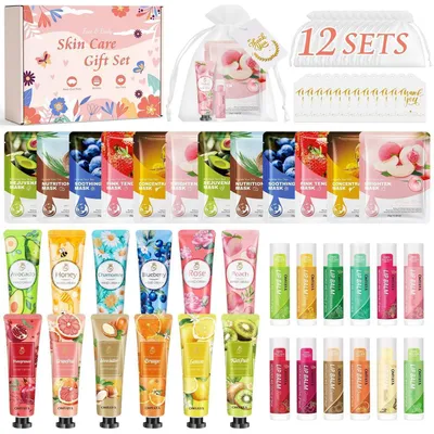 Zdjęcie produktu dla Zestaw prezentowy do spa dla kobiet, zawierający 12 zestawów z maską do twarzy, kremem do rąk i balsamem do ust