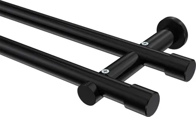 Produktbild von Interdeco Gardinenstange / Vorhangstange Schwarz, Typ Platon Santo (Kappe) ohne Ringe, 20 mm Ø 2-läufig, 200 cm